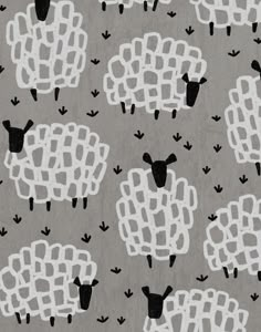 a sheep pattern on grey paper with black and white background art print by duckyboo