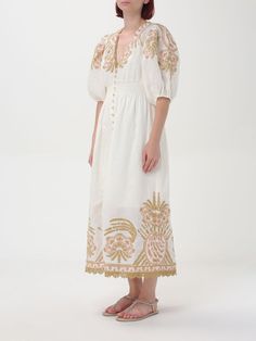 Zimmermann Skirt, Boho Dress White, Embroidered Linen Dress, White Boho Dress, Zimmermann Dress, Embroidered Linen, Beige Dresses, Italian Fashion Designers, Embroidered Design