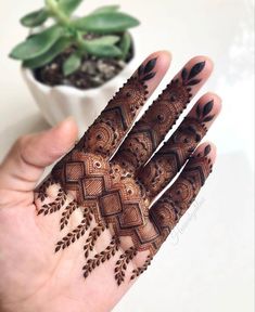 the hand is decorated with henna designs