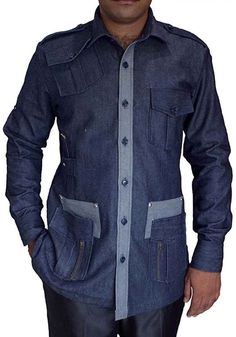 his denim blue bush mens shirt is made with cotton fabric two buttoned chest pockets flanked by two waist pockets. Roll up tabs secure sleeves. Functional shoulder epaulettes. All shirts come in standard US sizes Made in Denim Blue color cotton fabric.Fit for mountaineering, hiking, traveling, camping, running and other outdoor activities Dry Clean Only: Made in India Blue Shirt With Patch Pockets And Spread Collar, Blue Button-up Shirt With Patch Pockets, Blue Denim Shirt With Patch Pockets, Indigo Shirt With Pockets For Fall, Medium Wash Collared Shirt With Patch Pockets, Long Sleeve Dark Wash Shirt With Patch Pockets, Dark Wash Long Sleeve Shirt With Patch Pockets, Collared Denim Shirt With Pockets, Dark Wash Button-up Shirt With Patch Pockets