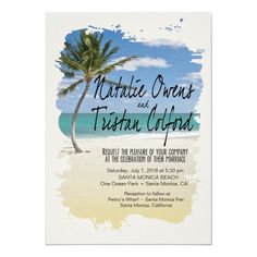 a tropical beach wedding with palm trees and the words rustic ocean and tri - island