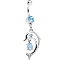 Product Details Almost everyone adores a dolphin, and animal lovers everywhere will be thrilled with this charming dolphin belly button ring and its brilliant preciosa crystal accent. The dangling aquatic navel ring not only has an aqua gem ball, but light blue and clear crystals also highlight the friendly sea creatur Jewelry Promotion, Belly Button Jewelry, A Dolphin, Navel Ring, Piercing Ring