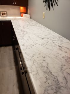 a marble counter top in a kitchen