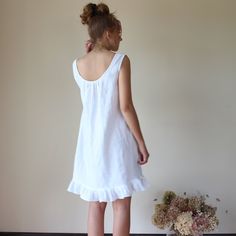 Linen Nightgown Softened Pure Linen - Etsy Linen Daywear Dress With Ruffles, Linen Ruffle Dress For Daywear, Cotton Dresses For Relaxation, White Linen Sleepwear For Relaxation, Relaxed Fit Linen Ruffle Dress, Summer Linen Sleep Dress, Relaxed Fit Linen Dress With Ruffles, Spring Linen Sleepwear For Home, White Linen Loungewear Dress