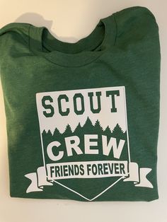 Scout Crew T-shirt.  Perfect for Boy or Girl Scout group shirts!  Shirts are either Gray, Black or Heathered Green as shown in picture.  The shirts are a unisex size poly/cotton blend. Boy Scout Shirt, Girl Scout Troop, Merit Badge, Boy Scout, Group Shirts, Cub Scouts, Girl Scout, Crew Shirt, Disney Shirts