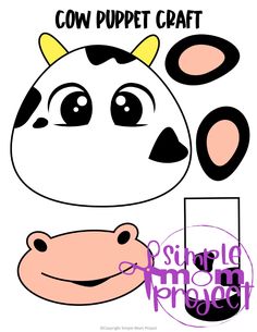 a cow mask with the words cow puppet craft on it