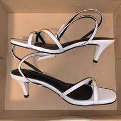 In Extremely Good Condition, They've Had No Use. From A Smoke-Free Home White Ankle Strap Heels Of Medium Width, White Ankle Strap Heels Medium Width, Modern White Low Heel Shoes, Nordstrom Synthetic Sandals For Spring, Nordstrom Heels With Round Toe For Spring, Nordstrom High Heels For Spring, Chic Nordstrom Heels For Spring, Chic Spring Heels By Nordstrom, White Medium Width Evening Heels