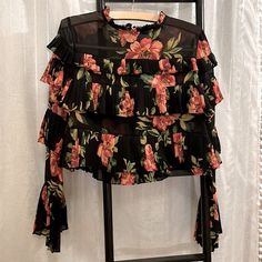 Nwt Forever 21 Black Sheer Floral Crop Top With Layered Ruffles. Size Small Forever 21 Spring Ruffle Blouse, Spring Ruffle Blouse By Forever 21, Spring Ruffled Blouse By Forever 21, Chic Ruffled Blouse From Forever 21, Chic Ruffled Blouse By Forever 21, Forever 21 Black Floral Print Top, Denim Skirt Women, Forever21 Tops, Skirt Women