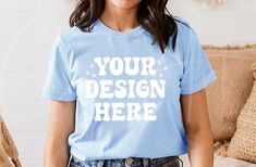 "Step into the realm of timeless elegance with our Bella Canvas 3001 Baby Blue T-shirt Mockup, a perfect fusion of style and simplicity. This mockup showcases the iconic Bella Canvas 3001 tee in a soft and soothing baby blue hue, offering the perfect canvas for your creative designs. Whether you're a designer looking to showcase your latest creations or a brand aiming to enhance its visual appeal, this mockup is tailored to meet your needs. Set against a backdrop that complements the delicate shade of baby blue, this mockup ensures that your designs take center stage. The high-resolution digital file captures every detail of the garment with exceptional clarity, allowing your artwork to shine. From the smooth texture of the fabric to the nuances of your design, this mockup offers a lifelik Blue Relaxed Fit T-shirt With Branding, Blue Custom Print Crew Neck Tops, Blue Tops With Custom Print And Crew Neck, Blue Crew Neck Top With Custom Print, Blue Tops With Custom Print And Relaxed Fit, Blue Tops With Custom Print In Relaxed Fit, Blue Crew Neck Shirt With Custom Print, Blue Relaxed Fit Tops With Custom Print, Customizable Blue Crew Neck Shirt