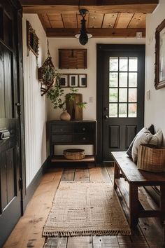 Entryway accent wall in a cozy modern cottage Cottage Entryway, Entryway Table Decor, Cottage Interior, Modern Cottage, Elegant Decor, House Inspo, Modern Elegance, House Inspiration, My Dream Home