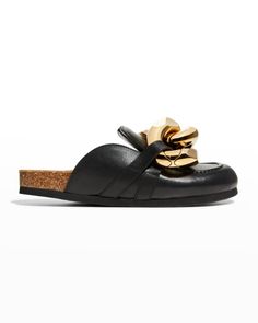 JW Anderson Chunky Napa Chain Slide Mules | Neiman Marcus Avant Garde Aesthetic, Jw Anderson, Tory Burch Miller Sandal, Leather Mules, Leather Chain, Mules Shoes, Leather Loafers, Chain Strap, Calf Leather