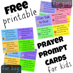 a collage of prayer cards with the words, free printables for kids