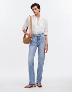 The '90s Straight Mid-Rise Jean in Barbosa Wash Chic Mid-rise Flare Jeans For Everyday, Versatile Flare Jeans With Straight Leg, Versatile Mid-rise Flare Jeans For Everyday, Chic Everyday Flare Jeans With Five Pockets, Chic Flare Jeans With Five Pockets For Everyday, Chic Everyday Flare Jeans, Mid-rise Flare Jeans For Everyday, 90s Inspired, Mid Rise Jeans