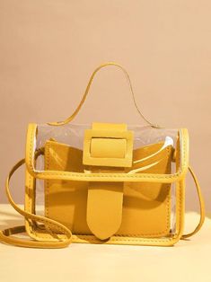 Bag For Love - Contrast Binding Clear Flap Square Bag - Women Satchels Summer Yellow Crossbody Bag, Trendy Large Capacity Yellow Satchel, Trendy Yellow Satchel With Adjustable Strap, Trendy Yellow Satchel With Large Capacity, Trendy Yellow Satchel Bag, Trendy Yellow Crossbody Satchel, Trendy Yellow Satchel For Shopping, Trendy Yellow Satchel For Spring, Trendy Yellow Shoulder Bag With Adjustable Strap