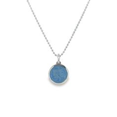 Bring protection and style wherever you go with our St Christopher pendant on a small bead chain. Crafted in sterling silver, this pendant is available in various colors and chain lengths of 16 or 18 inches. With a lobster clasp, it's easy to wear and adds a touch of spirituality to any outfit. XS Pendant shown in French Blue. Small Pendant shown in Lavender. Medium Pendant shown in Royal Blue. Large Pendant shown in White. Nickel-free Sterling Silver Medallion Necklaces, Nickel Free Sterling Silver Amulet Necklace, Sterling Silver Necklace With Cable Chain For Gift, Silver Medallion Necklace With Cable Chain, Blue Pendant Necklace With Cable Chain, Sterling Silver Necklace With Round Cable Chain Pendant, Sterling Silver Necklace With Cable Chain, Silver Teardrop Pendant Necklace With Cable Chain, Amulet Style Medallion Necklace With Lobster Clasp