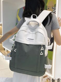 Bird in Bag - Stylish Casual Capacity Nylon Backpack with Color Block Design and Buckle Decoration - Perfect for School, College, Elementary School, Middle White Nylon Backpack For School, White Nylon School Backpack, White Large Capacity Backpack For Outdoor, White Backpack For Outdoor And Back To School, Trendy White Nylon Backpack, Back To School White Outdoor Backpack, White Nylon Backpack For Back To School, Trendy Gray Nylon Backpack, White Softback Backpack For Outdoor