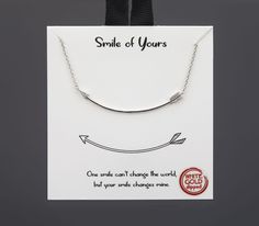 A perfect gift for a friend who made you better, this dainty white gold dipped necklace has an gracefully formed, CZ-studded arrow that merges seamlessly into the necklace chain's natural curve.  Also comes with the necklace is a thank you note card.  (An optional customized note card is also available for extra). Trendy Sterling Silver Charm Necklace As A Gift, Inspirational Adjustable Necklace For Best Friend, Inspirational Jewelry With Message Card For Gifting, Trendy Adjustable Charm Necklace For Gift, Inspirational Adjustable Charm Necklaces As Gift, Adjustable Inspirational Charm Necklaces As Gift, Inspirational Jewelry With Adjustable Chain Gift, Inspirational Jewelry With Adjustable Chain As A Gift, Adjustable Inspirational Charm Necklace As A Gift