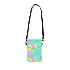 Crossbody Cell Phone Wallet Purse Cyan Blue Lime Green And Pink Pattern - Bags Blue Phone Bag With Adjustable Strap For On-the-go, Trendy Multicolor Portable Phone Bag, Trendy Portable Multicolor Phone Bag, Summer Phone Bag With Removable Pouch, Versatile Blue Phone Bag, Trendy Blue Phone Bag For Travel, Trendy Phone Bag With Adjustable Strap, Trendy Multicolor Phone Bag For Travel, Portable Blue Crossbody Phone Bag