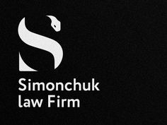 the simonchuk law firm logo is shown in black and white, with a snake on it's head