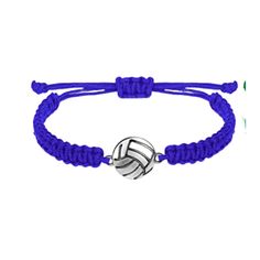 a blue bracelet with a silver ball on it