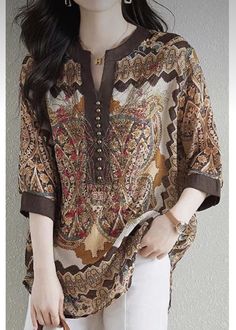 Printed Top Design, Baby Tees Y2k, Half Sleeve Tops, Printed Tunic Tops, Comfortable Room, Dresses By Length, Summer Fabrics, Chiffon Shirt