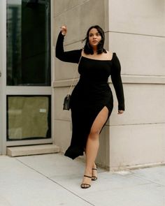 Plus Zise, Chubby Fashion, Simple Black Dress, Curvy Dress, Curvy Girl Fashion, Look Plus, Night Outfits