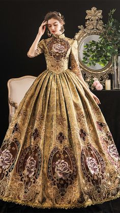 Victorian dress
 • Renaissance costume,

historical period clothing Victorian Dress Costume, Gold Ball Gown, Rococo Baroque, Gaun Abad Pertengahan, Tudor Dress, Masquerade Ball Gown, Victorian Gown, 18th Century Dress, Coffee Vintage