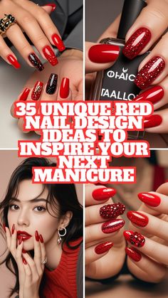 Elevate your style with these bold red nail design ideas! From classic glossy red to trendy ombre, matte finishes, and glitter accents, these designs are perfect for every mood and occasion. Explore timeless elegance or experiment with modern patterns and rhinestones for a show-stopping manicure.  #RedNailDesigns #ChicManicure #BoldNails #NailInspo #RedManicure #TrendyNailArt #MatteRedNails #OmbreNails #RhinestoneNails #GlitterAccents #StylishNails #ClassicRedNails #CreativeNailIdeas #ElegantNailArt #NailDesignTrends Flat Red Nails, Red White And Gold Nails Acrylic, Tropical Red Nails, Two Tone Red Nails, Clear Red Nails, Red Nail Designs Simple, Pretty Red Nails Acrylic, Red Nails With Accent Nail, Red Black White Nails