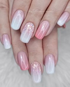 Pink And White Nails 30 Ideas For Brides [2024 Guide & FAQs] Rose Pink And White Nails, Pink And White Ombre Nails Valentines Day, Pink And White Ombre Valentine Nails, Pink Ombre Nail Designs Glitter, Trendy Nails Ombre Pink, Pink And White Ombre Glitter Nails, Trendy Nails Ombre Glitter, Nails Pink Ombre Glitter, Pink And White Sns Nails