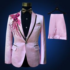 Enrich your shopping list wisely at GeraldBlack.com. Men's Wedding and Party Pink Pants Beaded Jacket Tuxedos Two-Piece Suit #imtoosexy #Ialwayslooksexy #headturner #styleiseverything #getyoursexyon Embellished Fitted Sets For Ceremony, Embellished Fitted Suits For Wedding, Embellished Fitted Wedding Suit, Fitted Wedding Suits With Sequins, Fitted Wedding Suit With Floral Embroidery, Pink Tuxedo, Halloween Costume Suit, Embroidered Suit, Groom Tuxedo