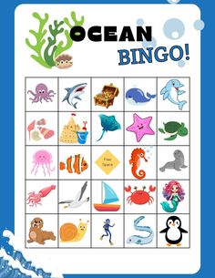 an ocean bingo game with animals and fish