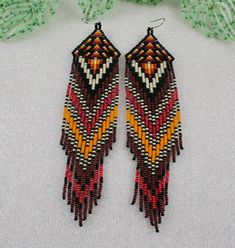 Ombre Earrings, Native American Beaded Earrings, Boho Style Earrings, Long Tassel Earrings, Native American Beading, Native American Fashion, Dec 8, Indian Style, Pretty Earrings