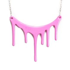 This pink necklace is a smaller but just as mighty version of our popular Drip statement necklace. This cool necklace has all of the style f the larger version, but with the volume just turned down a bit. DETAILS The pink pendant is actually made from a plastic resin, which is both lightweight and durable. The pendant measures 3 inches across and the chain is 16 inches long. It usually falls right below the collar bone. The chain and clasp are sterling silver filled. This cool necklace comes pac Handmade Pink Drop Necklaces, Pink Jewellery, Cool Necklace, Pink Statement Necklace, Pink Pendant, Key Pendant Necklace, Collar Bone, Necklace For Her, Diamond Solitaire Necklace