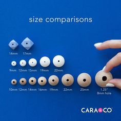 the size comparison is shown with different sizes and shapes for ear plugs, which are made from wood