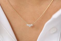 Gold Necklace With Diamonds, 3 Diamond Pendant Necklace, 3 Stone Necklace, Kanti Designs, 3 Diamond Necklace, Diamond Meaning, Engagement Necklace, Diamond Locket, Grandmother Jewelry