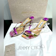 Jimmy Choo Maelie 70 Size 39 (Best Fits 8 - 8.5) Satin Floral Material Seasonal Print Tried On Around The House. Never Worn Outside. Minor Sole Scuffs Comes With Box And One Dustbag Designer Open Heel Purple Heels, Designer Purple Heels For Spring, Designer Purple Open Heel Heels, Designer Floral Print Heels For Formal Occasions, Floral Heels, Jimmy Choo Shoes, Jimmy Choo, Women's Shoes Sandals, Shoes Women Heels