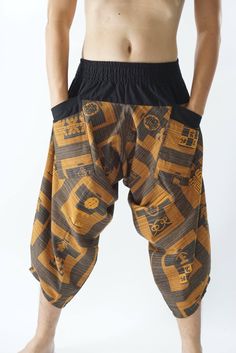 "Male Model Tall 5'9\" Waist 34\" Samurai Pants - elastic waistband and cuffs - Fits all! Unisex pants These beautiful casual pants is unique & comfortable to wear Handmade with a very lovely pattern, it is easy to wear and great for many occasions. One size fits most. These pants are great for many different activities like traveling, dancing, going to festivals, rock climbing, yoga, meditation, massage, working out, martial arts, Taichi MATERIAL: 100% Cotton APPROX MEASUREMENT: Waist: 24\" Samurai Pants, Unisex Pants, Work Trousers, Trouser Style, Rock Climbing, Cotton Pants, Mens Trousers, Yoga Meditation, Male Model