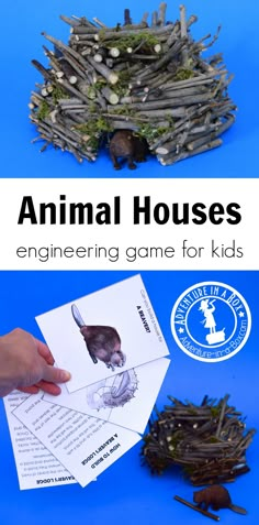 an animal house is shown with the instructions to make it look like they're playing in