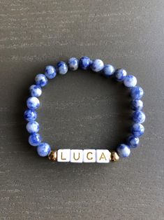 Blue Sodalite Beaded Bracelets With 8mm Beads, Custom Name Blue Bracelets With Round Beads, Blue Round Beads Bracelet For Personalized Gift, Casual Blue Bracelets With Custom Name, Blue Round Beads Jewelry For Personalized Gift, Blue Custom Name Beaded Bracelets As Gift, Customizable Blue Name Bracelet With Round Beads, Custom Name Blue Beaded Bracelets As Gift, Custom Name Blue Beaded Bracelets For Gift