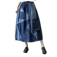 Introducing our 2023 Spring-Summer Collection's patchwork cargo long jeans skirt a modern city trend statement with retro flair!Distinctive Features: Patchwork Design: This skirt blends a variety of denim textures and washes. creating a hip patchwork style that will add an unconventional edge to your look. Cargo Maxi Cut: You won't have to compromise on comfort with this skirt its full-length cut promises a relaxed yet flattering fit. High-Waist: The tall-rise cut ensures an elegant silhouette. Long Jeans Skirt, Cotton Skirts, Womens Denim Skirts, Denim Texture, High Waisted Denim Skirt, Long Denim Skirt, Jeans Skirt, High Waist Denim, Denim Skirts