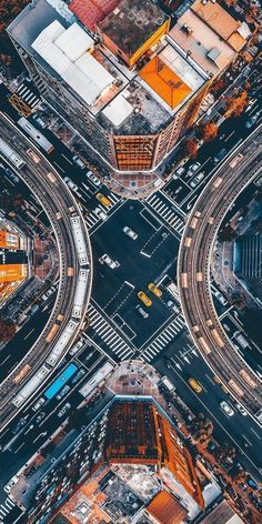 aerial view of an intersection in the city