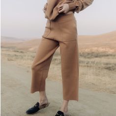 Brand New With Tags. Cropped Ankle Length. Tts Casual Fall Camel Pants, Fitted Neutral Bottoms For Winter, Chiffon Palazzo Pants, Tweed Trousers, Avenue Design, Olive Green Pants, Womens Wide Leg Pants, Cropped Wide Leg Pants, Flowy Pants