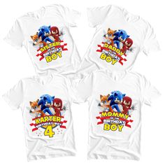 three t - shirts with sonic the hedge boy characters on them