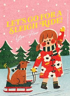 Favourite Season, Mid Century Illustration, Winter Illustration, 카드 디자인, Poster Series, Christmas Poster, Sleigh Ride, Vintage Christmas Cards, Retro Illustration