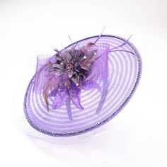 Crinoline Fascinator Embellished Veil/Crinoline/Feather: Lilac Crinoline Fascinator, Monies Jewelry, Embellished Veil, Headband Fascinator, Cotton Loungewear, Satin Headband, Diva Boutique, Lilac Lavender, Hair Bonnet