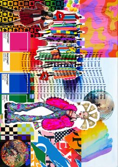 a collage of different colored images and patterns