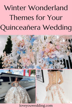 a collage of photos with the words winter wonderland themes for your quinceauera wedding