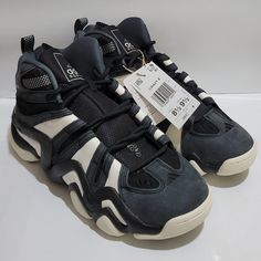 Brand New Adidas Crazy 8 2023 Black And White Mens 8.5 / Women's 9.5 Bring A Fearless Spirit To Each Step With The Crazy 8 Shoes. This Pair Is A Revival Of A '90s Design That Became One Of Adidas' Most Iconic And Beloved Looks. A Cushy Eva Midsole, Complete With Torsion System, Nods To Its Basketball Roots And A Nubuck Upper With Webbing Details Captures The Vintage Vibes. The Bold Lines And Contrasting Colors Create A Dynamic Overall Shape And A Look That Is Fashion Fire. 90s Basketball Shoes, 2023 Black And White, 90s Design, Adidas Crazy, Crazy 8, The Crazy, Vintage Vibes, Black Adidas, Mens Shoes Sneakers