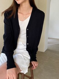 Lightweight summer v-neck cardigan. Button through front and slim fit. Soft and cozy texture. Natural silky, luxurious material. Model is in MINUSEY ONE SIZE. ✔️ Free worldwide express shipping over $100✔️ Loved by 6,500+ customers✔️ Limited edition collections, maximum style⠀⠀⠀⠀⠀⠀⠀⠀⠀Stay ahead of the trend with can’t-find-anywhere-else staples. Your closet will thank you 💕* MINUSEY ONE SIZE = EU 34-38, US 2-6* 35% Silk / 20% Wool / 45% Nylon* Dry clean* Made in Korea - Model Height: 172cm/5'7" (US2, EU34) Classic V-neck Fine Knit Cardigan, Versatile V-neck Cardigan With Button Closure, Classic Fine Knit V-neck Cardigan, Black Casual V-neck Sweater For Work, Casual Black V-neck Sweater For Work, Black Cardigan With Buttons For Everyday, Black Buttoned Cardigan For Everyday, Black V-neck Cardigan For Work, Trendy V-neck Cardigan For Daywear