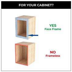 two wooden boxes with the words yes face frame and no frames on them, which are labeled